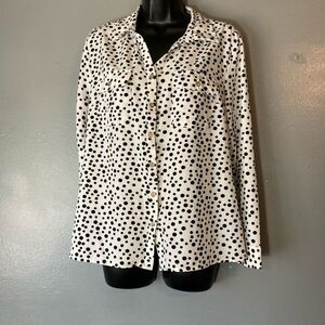 Notations Black And White Polka Dot Button Up Top